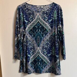 Croft & Barrow Blue and Green Paisley Blouse